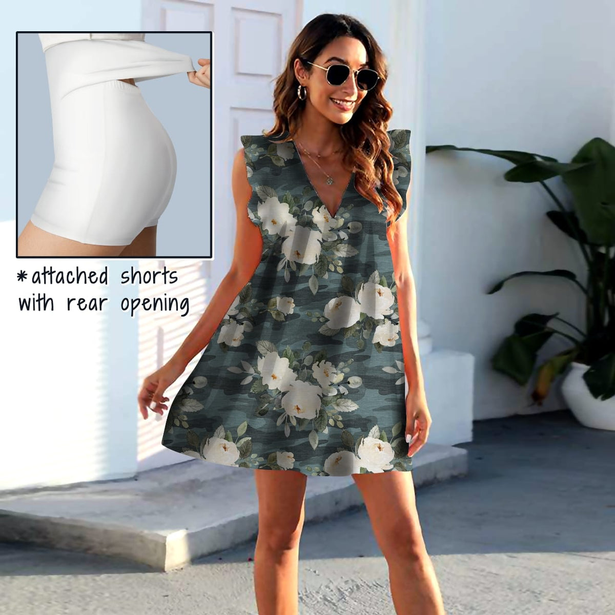 Floral Camo Pocket Dress with Shorts
