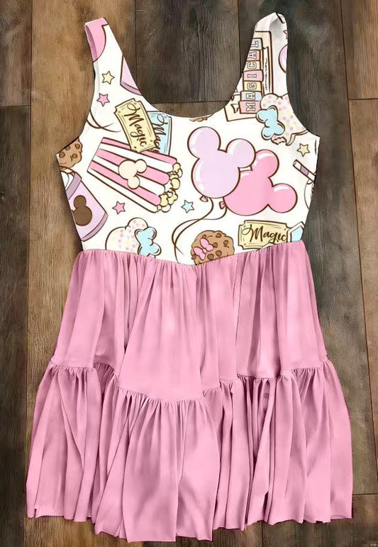 Kid's Mouse Snacks Pink Mesh Dress w/ Shorts Underneath- Preorder  - 6 week eta