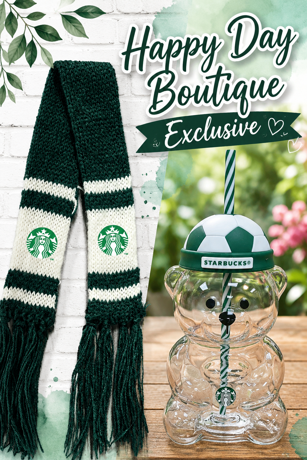 AUTHENTIC Starbucks China Soccer and Strawberry Bearista Glass Cups -  Preorder