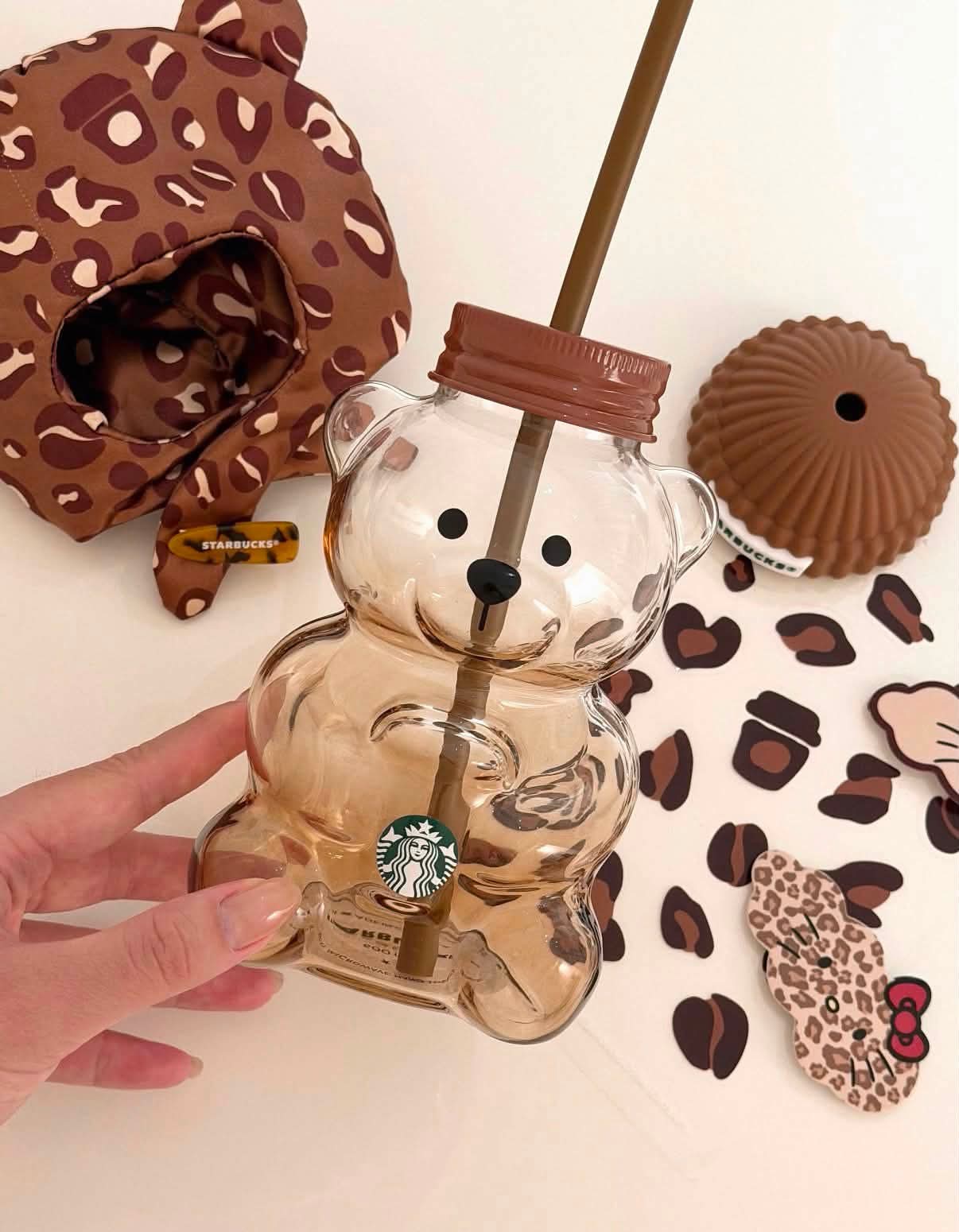 Starbucks China Leopard Bear Glass Cup  - AUTHENTIC - Preorder
