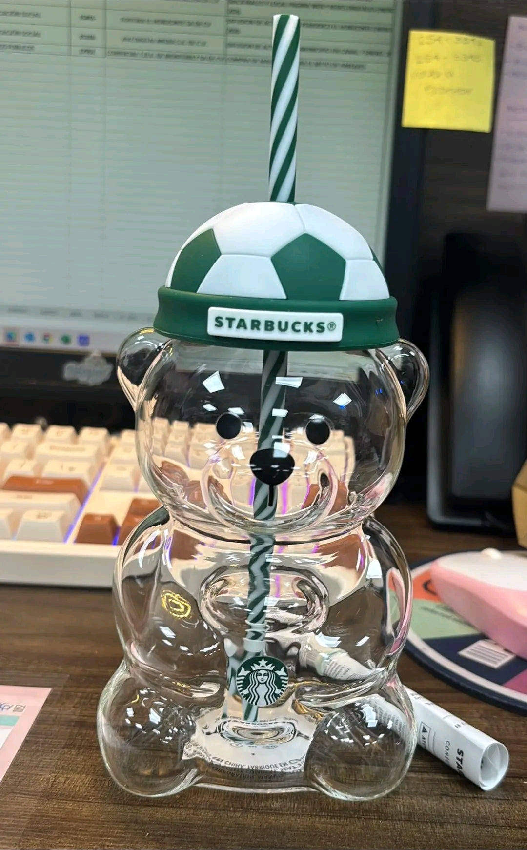 AUTHENTIC Starbucks China Soccer and Strawberry Bearista Glass Cups -  Preorder