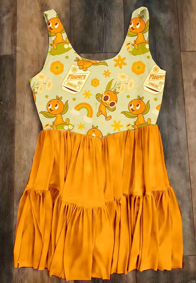 Kid's Orange Bird Mesh Dress w/ Shorts Underneath- Ready to ship