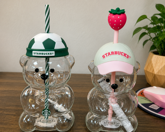 AUTHENTIC Starbucks China Soccer and Strawberry Bearista Glass Cups -  Preorder