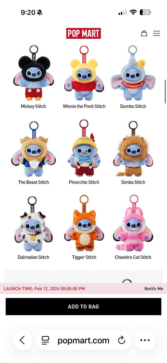 Popmart Stitch Adventure Series Vinly Plush Pendant - CASE 1 - Preorder