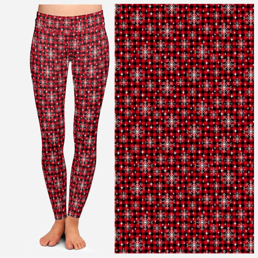 Plaid Snowflake Leggings, Christmas Leggings, Leggings with Pockets, women's Christmas gift.